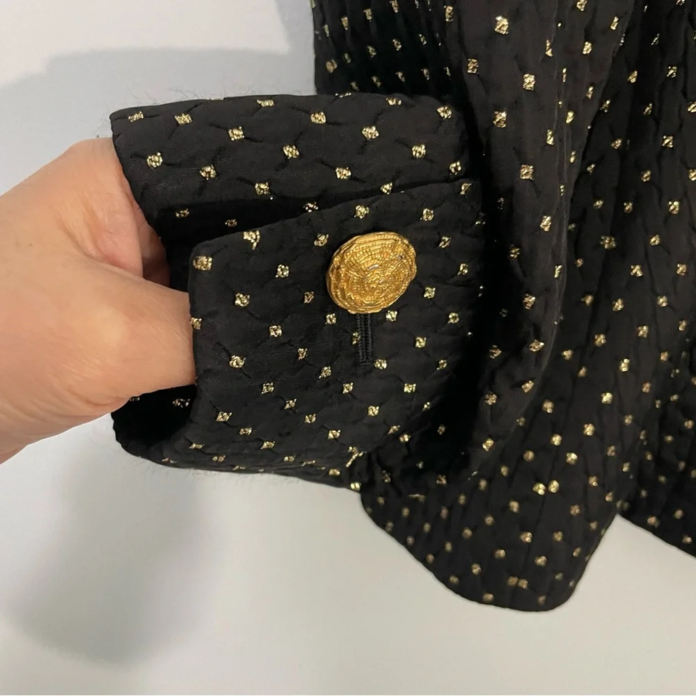 Yves Saint Laurent Vintage Quilted Black & Gold Blazer Size 44 US 12 - Picture 7 of 12